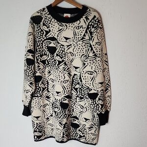 Farm Rio Midnight Leopards Sweater Dress, Sz XL